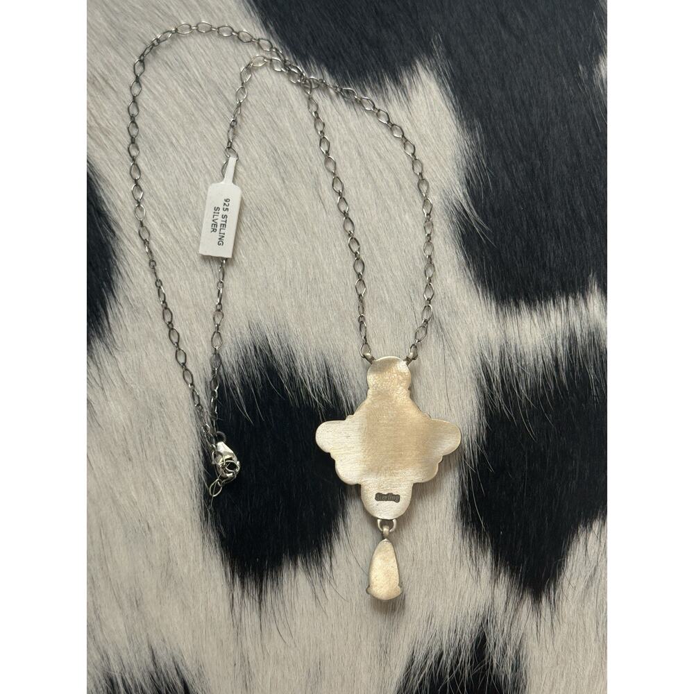 Native American SW Sterling Silver Blue Ridge Turquoise Cluster Blossom Necklace - Picture 4 of 9